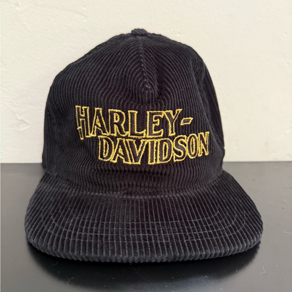 Harley-Davidson Black and Gold Corduroy Snapback Hat